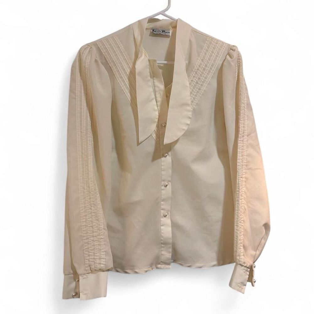 VINTAGE Women's Cream and White Blouse - Picture 1 of 7